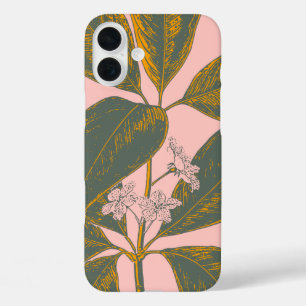 Roze en groene palmrond Botanische tekening iPhone 16 Plus Hoesje