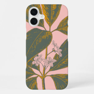 Roze en groene palmrond Botanische tekening iPhone 16 Plus Hoesje