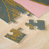 Roze en groene palmrond Botanische tekening Legpuzzel (Zijkant)