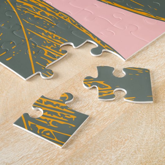 Roze en groene palmrond Botanische tekening Legpuzzel (Zijkant)