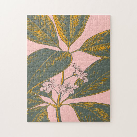 Roze en groene palmrond Botanische tekening Legpuzzel (Verticaal)