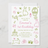 Roze en groene Pasen 1e verjaardag Kaart (Voorkant)