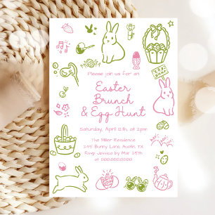 Roze en groene Pasen brunch en eierzoektocht feest Kaart
