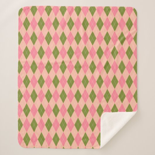 Roze en groene pastel Argyle Plaid Pattern Sherpa Deken (Voorkant)