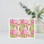Roze en groene patchwork briefkaart (Staand voorkant)