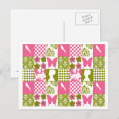 Roze en groene patchwork briefkaart (Voorkant / Achterkant)