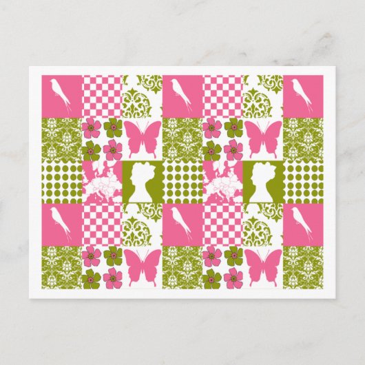 Roze en groene patchwork briefkaart (Voorkant)