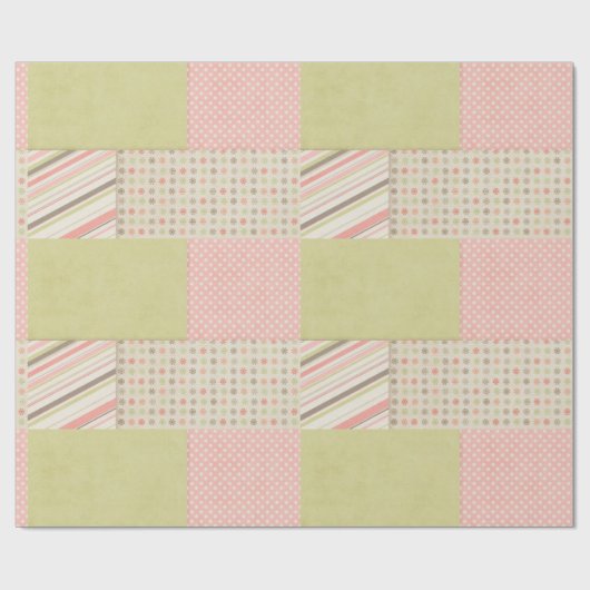 Roze en groene patchwork cadeaupapier (Vlak)