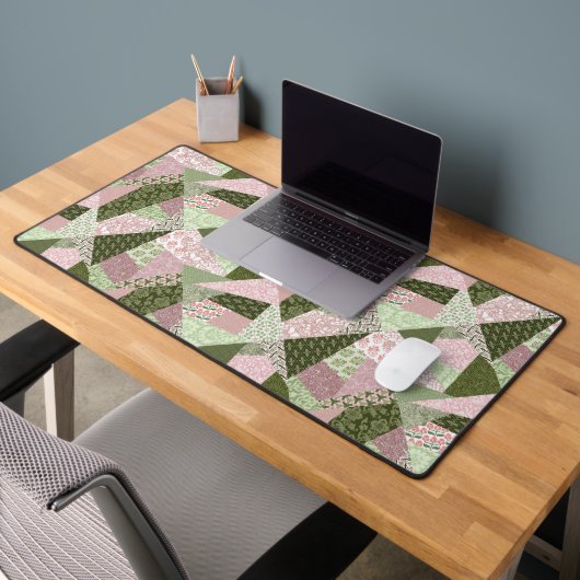 Roze en Groene Patchwork-Look Desk Mat (Kantoor 2)