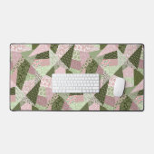 Roze en Groene Patchwork-Look Desk Mat (Keyboard & Muis)