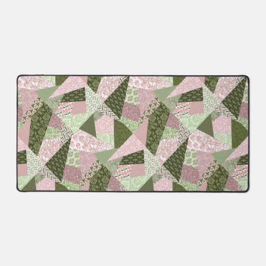 Roze en Groene Patchwork-Look Desk Mat (Voorkant)