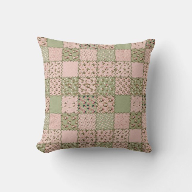 Roze en groene patchwork ontwerp huisdecoratie  kussen (Voorkant)