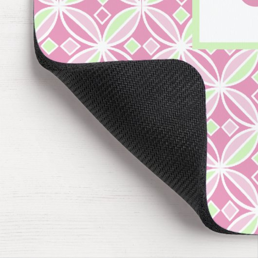 Roze en groene patroonmonogrammed Mousepad Muismat (Hoek)