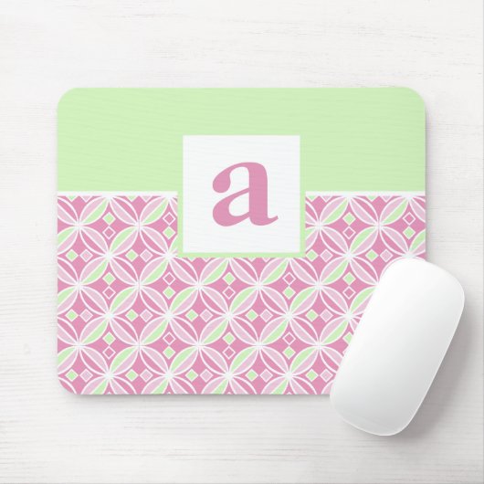 Roze en groene patroonmonogrammed Mousepad Muismat (Met muis)