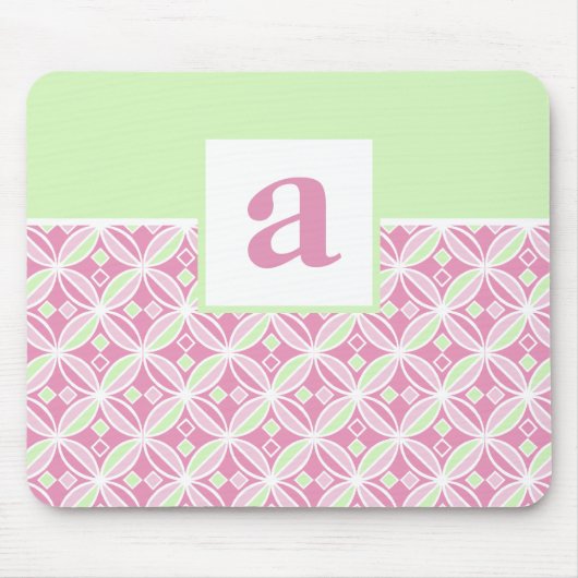 Roze en groene patroonmonogrammed Mousepad Muismat (Voorkant)