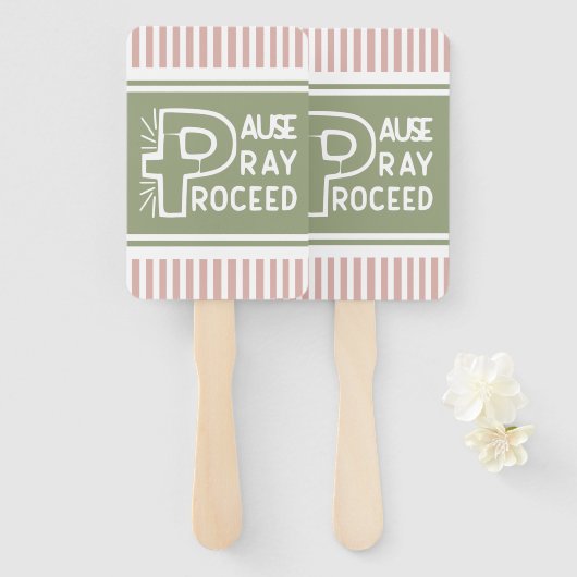 roze en groene Pauze Pray Doorgaan Christelijk Handwaaier (Voorkant en achterkant)