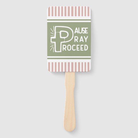 roze en groene Pauze Pray Doorgaan Christelijk Handwaaier (Voorkant)