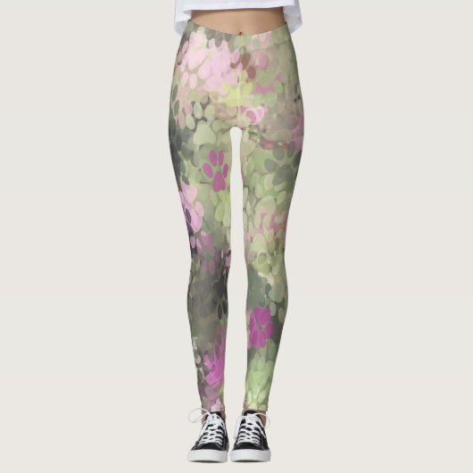 Roze en Groene Paw Camo Leggings (Voorkant)