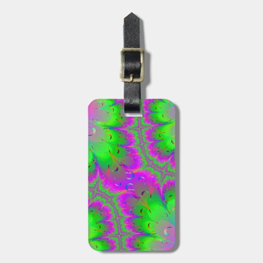 Roze en groene Peacock Tail Bagagelabel (Voorkant verticaal)
