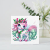 Roze en groene pepermunt eenhoorn feestdagenkaart (Staand voorkant)