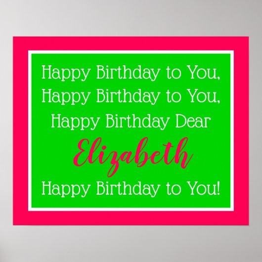Roze en Groene Persoonlijke Happy Birthday Song Poster (Voorkant)
