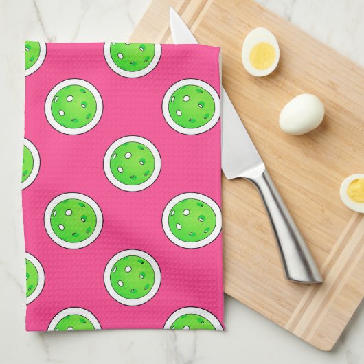Roze en groene pickleballs Preppy Keuken Theedoek (Quarter Fold)