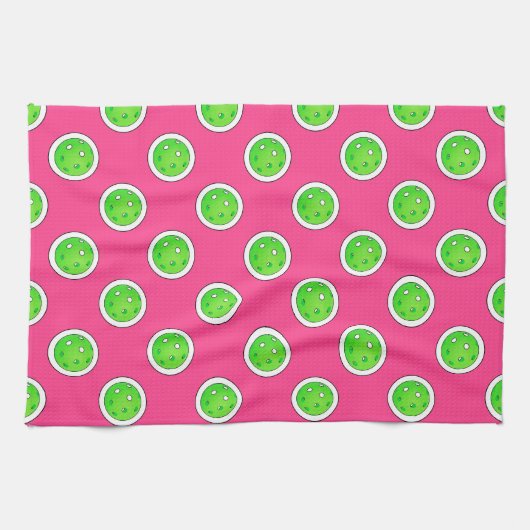 Roze en groene pickleballs Preppy Keuken Theedoek (Horizontaal)