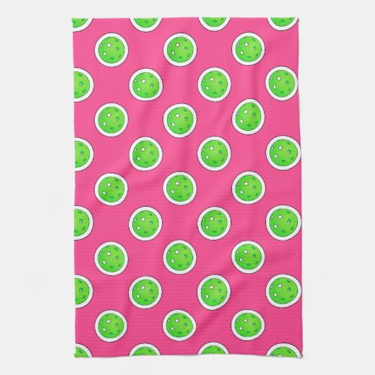 Roze en groene pickleballs Preppy Keuken Theedoek (Verticaal)