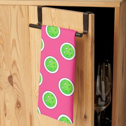 Roze en groene pickleballs Preppy Keuken Theedoek (Derde Gevouwen)