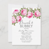 Roze en groene pioenroos brunch & bubbels uitnodig kaart (Voorkant)