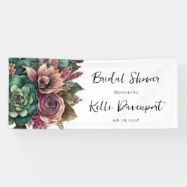 Roze en groene Pioenroos Succulent Bruidsfeest Spandoek