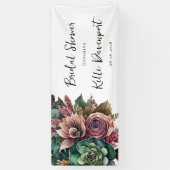 Roze en groene pioenroos succulente bruidsdouche spandoek (Verticaal)