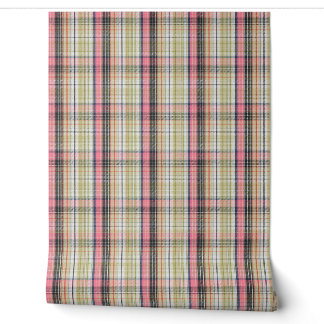 Roze en groene plaid behang