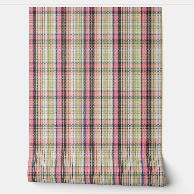 Roze en groene plaid behang (Afrollen)