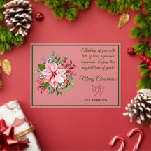 Roze en groene Poinsettia Frosted Kerstkaart