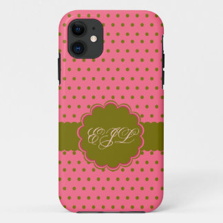 Roze en groene poka Dots iPhone 11 Hoesje