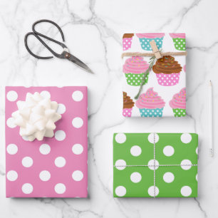 Roze en groene poka Dots Cupcakes Gift Wrap Sheets Inpakpapier Vel