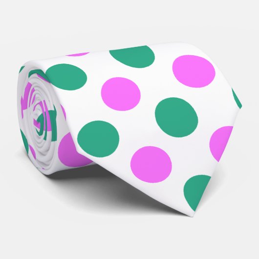 Roze en groene pokadot stropdas (Opgerold)