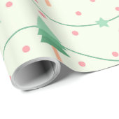 Roze en groene pokadots kerstboom cadeaupapier (Rol Hoek)