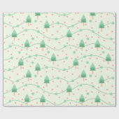 Roze en groene pokadots kerstboom cadeaupapier (Vlak)