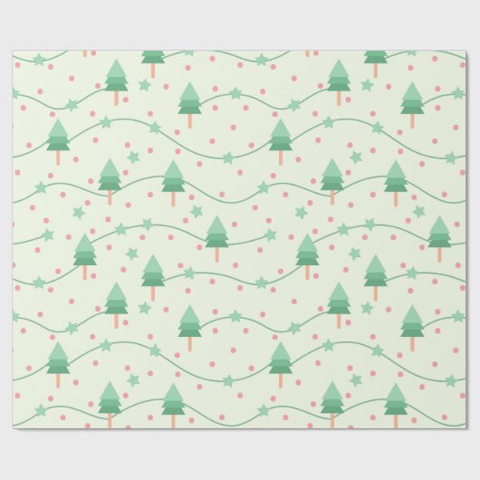 Roze en groene pokadots kerstboom cadeaupapier (Vlak)