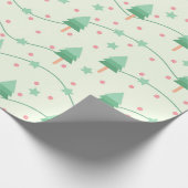 Roze en groene pokadots kerstboom cadeaupapier (Hoek)