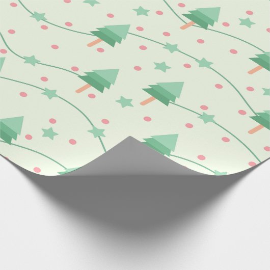 Roze en groene pokadots kerstboom cadeaupapier (Hoek)