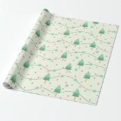 Roze en groene pokadots kerstboom cadeaupapier (Uitgerold)