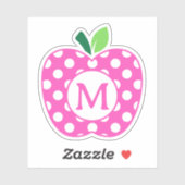 Roze en Groene Polka Dot Apple Monogram Sticker (Vel)