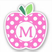Roze en Groene Polka Dot Apple Monogram Sticker (Voorkant)
