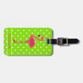 Roze en Groene Polka Dot Flamingo Gepersonaliseerd Bagagelabel (Voorkant horizontaal)