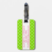Roze en Groene Polka Dot Flamingo Gepersonaliseerd Bagagelabel (Achterkant verticaal)