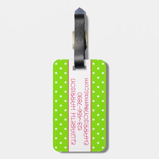 Roze en Groene Polka Dot Flamingo Gepersonaliseerd Bagagelabel (Achterkant verticaal)