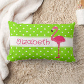 Roze en Groene Polka Dot Flamingo Gepersonaliseerd Kussen (Deken)